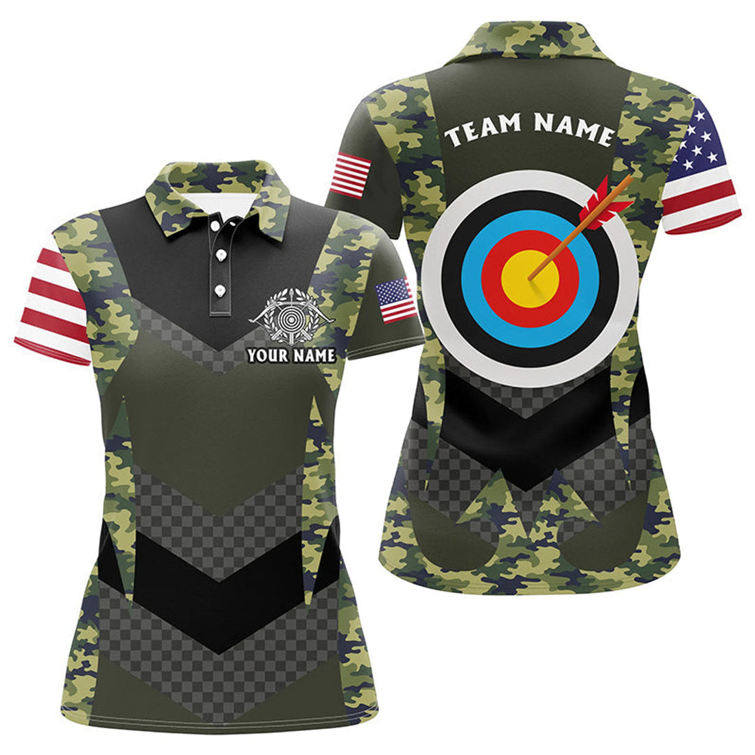 Custom US Flag Camouflage Target Archery 3D Team Women's Polo Shirts S-5XL