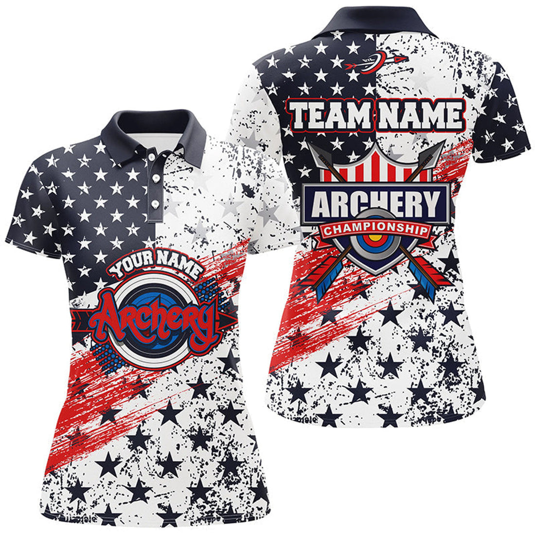 Custom American Flag Archery Champion Target Design Women's Polo Shirts S-5XL