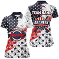 Custom American Flag Archery Champion Target Design Women's Polo Shirts S-5XL