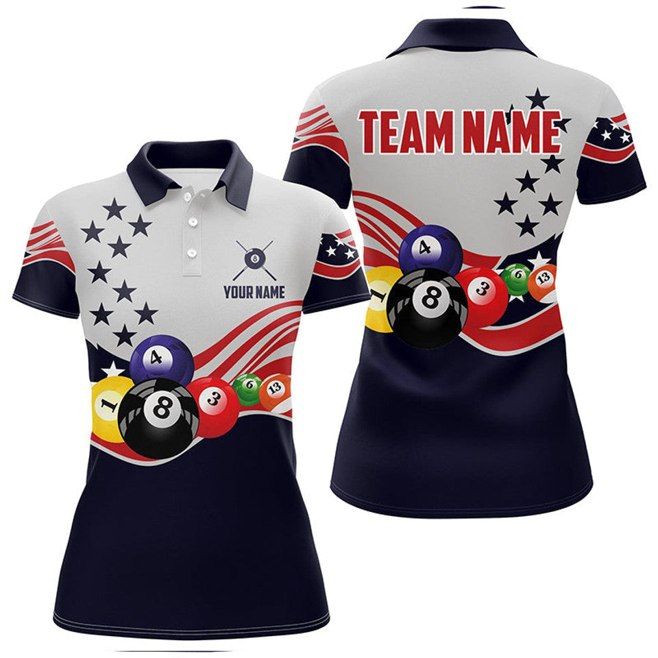 Custom Name American Flag 3D 8 Ball Pool Team Women's Polo Shirts S-5XL