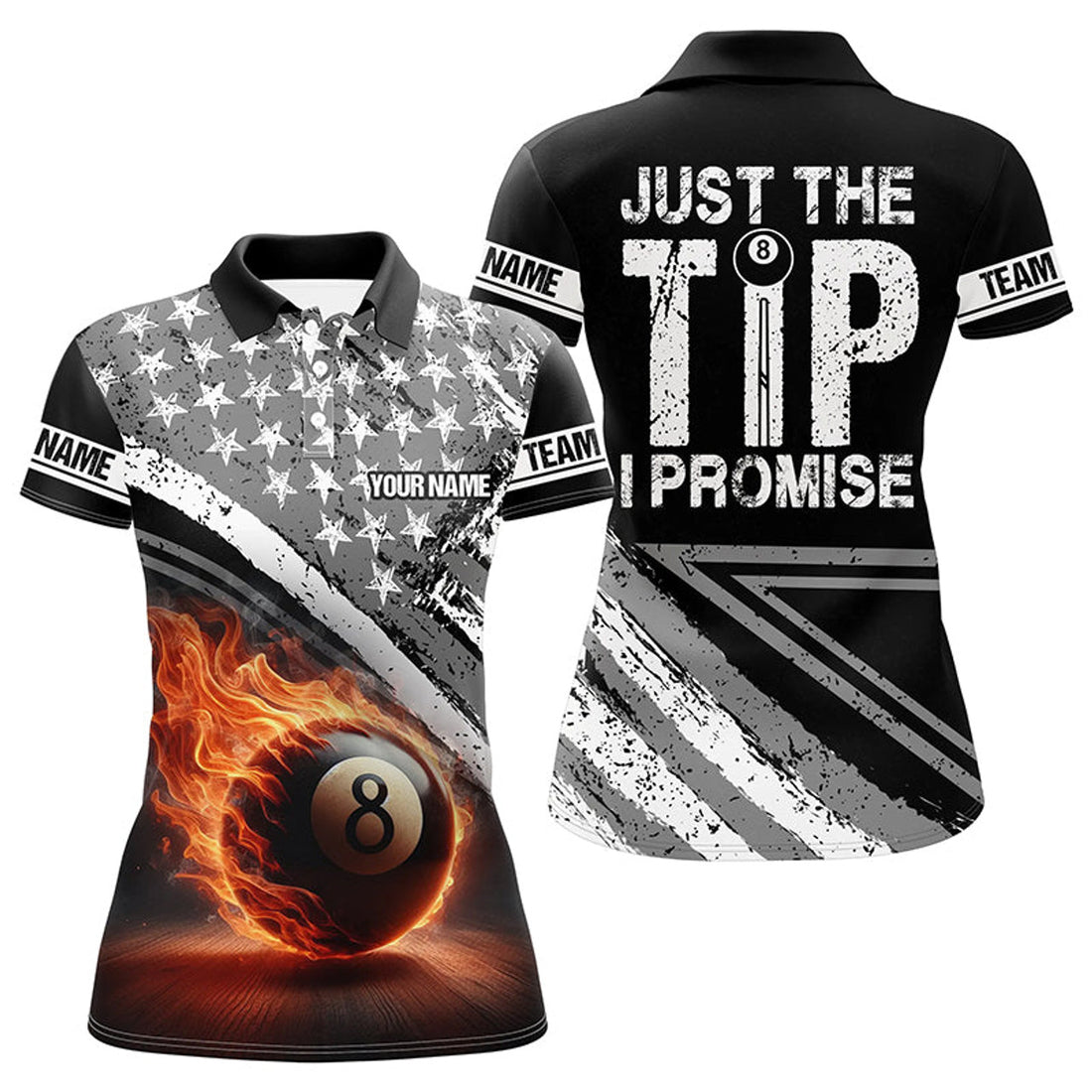 Custom Personalized US Flag 8 Ball Pool 3D For Women's Polo Shirts S-5XL