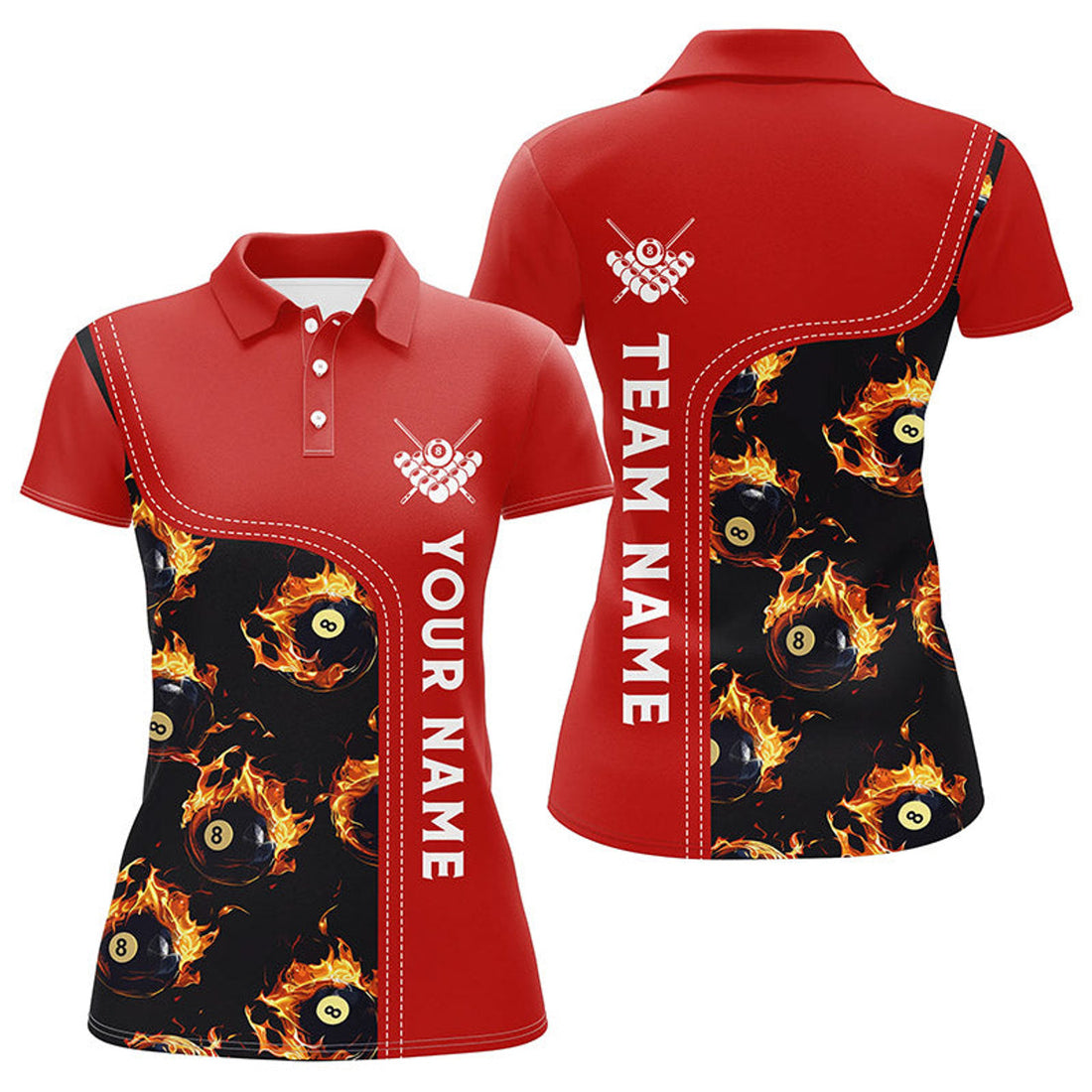 Custom Flame Red 8 Ball Pool For Women Billiard Team Women's Polo Shirts S-5XL