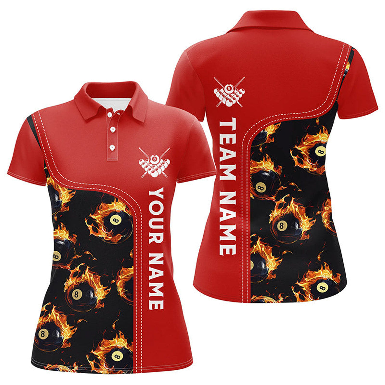 Custom Flame Red 8 Ball Pool For Women Billiard Team Women's Polo Shirts S-5XL