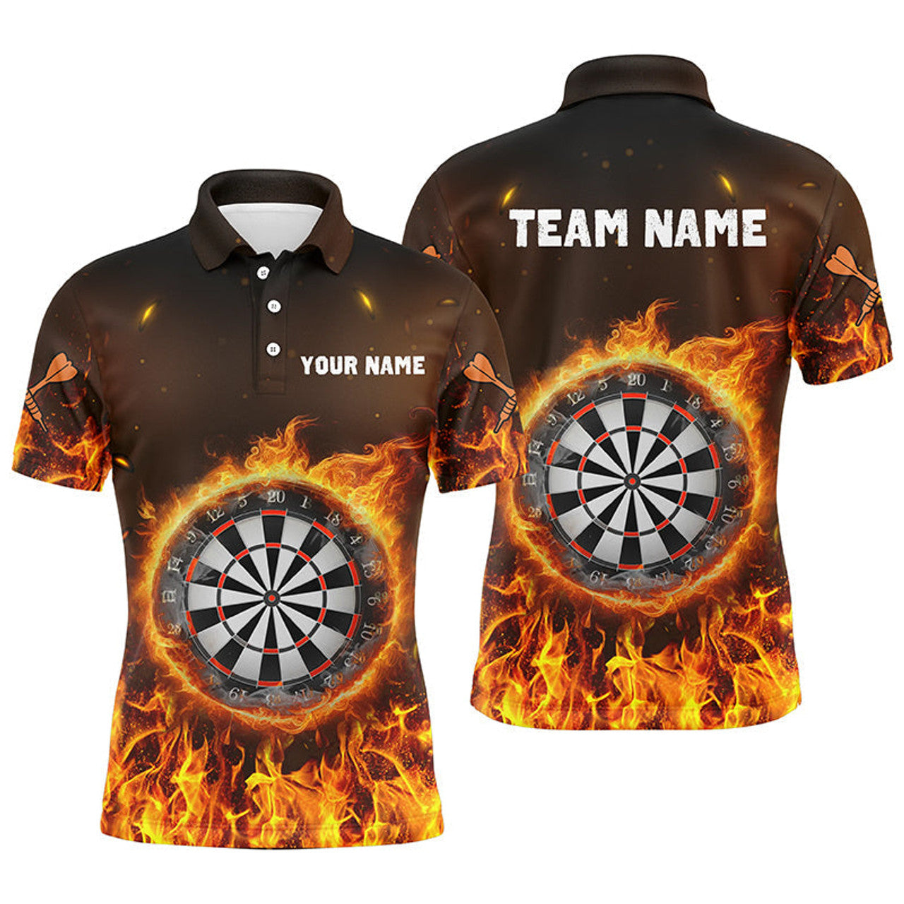 Custom Fire Flame Dartboard 3D Shirt Men's Polo Shirt S-5XL