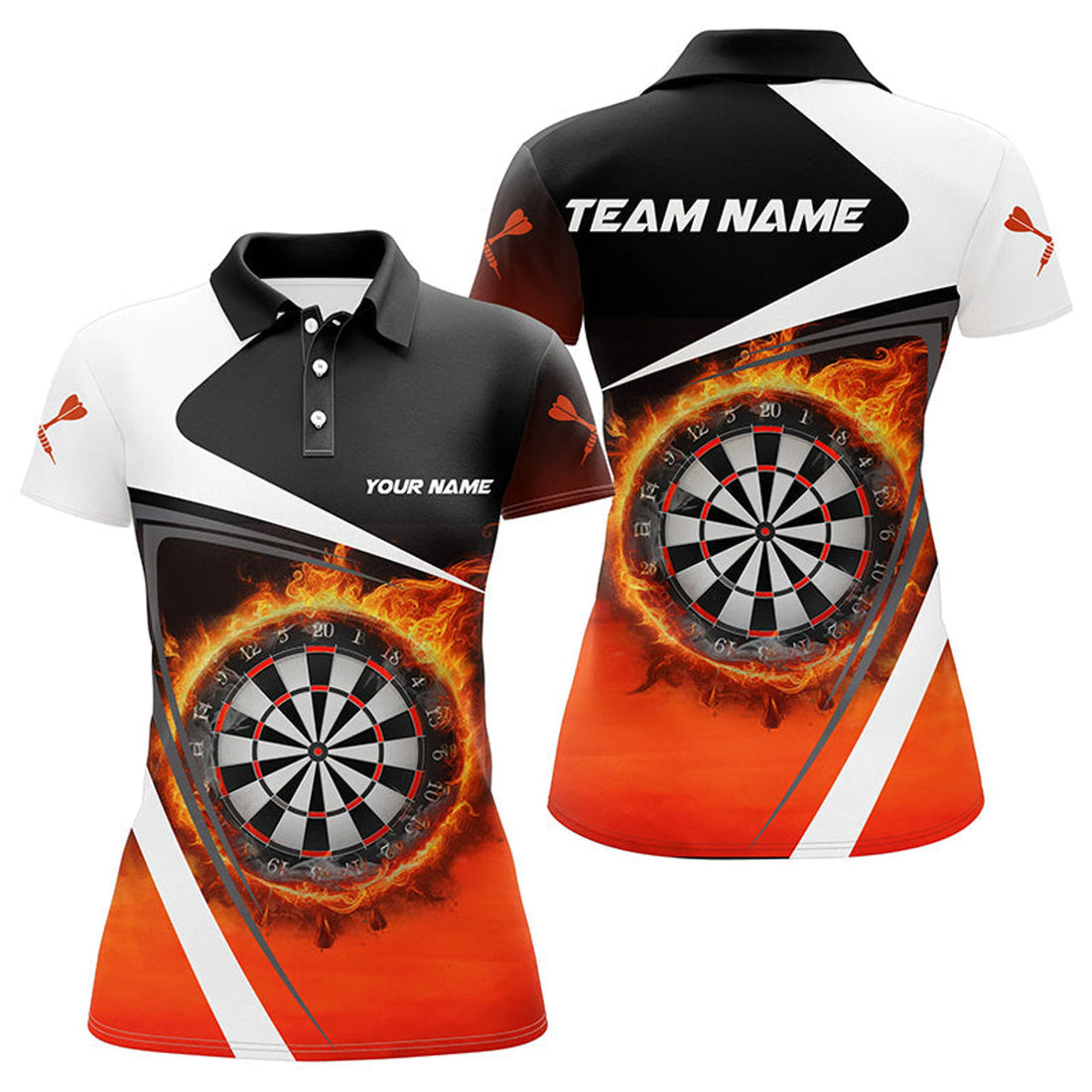 Custom Personalized Fire Flame Dartboard 3D for Women's Polo Shirts S-5XL