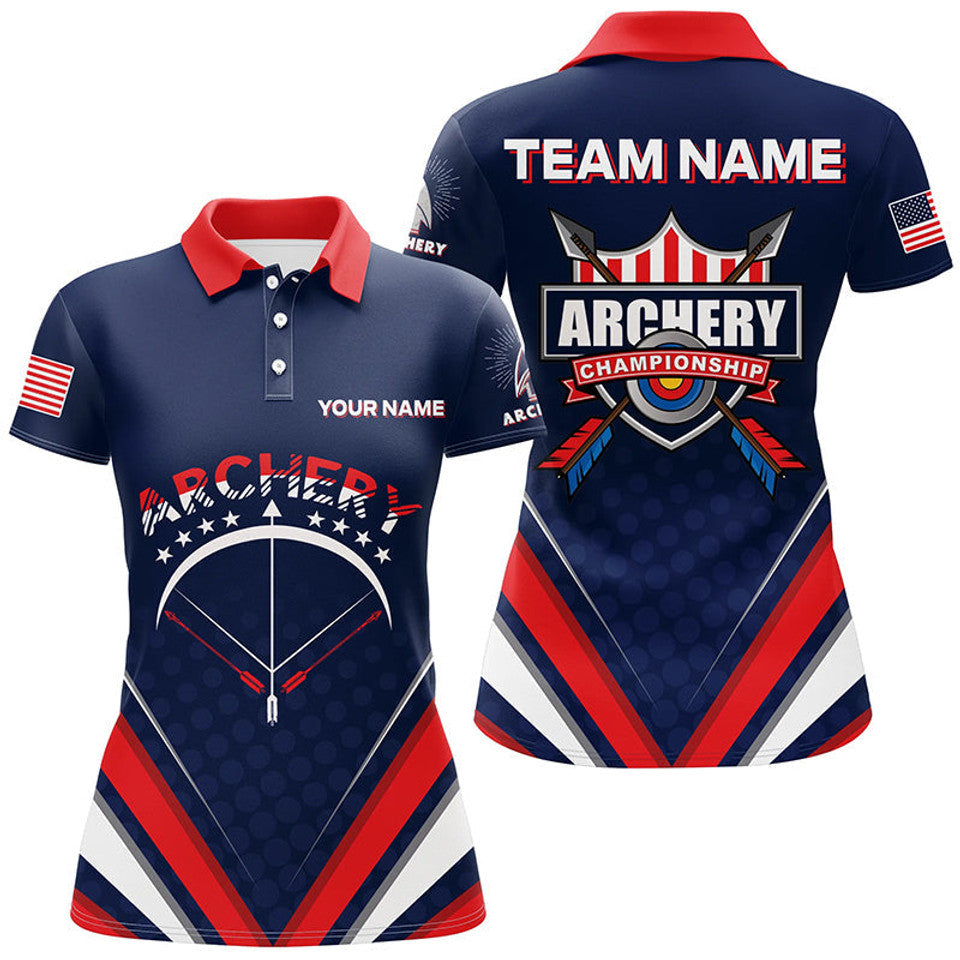 Custom Arrow Bow Archery Shirt with US Flag Design Women's Polo Shirts S-5XL