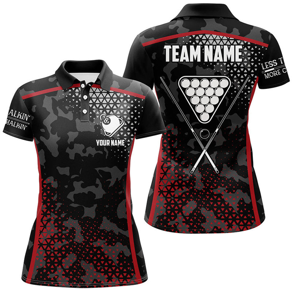 Custom Name Red Black 8 Ball Pool Billiard Team Shirt Women's Polo Shirts S-5XL