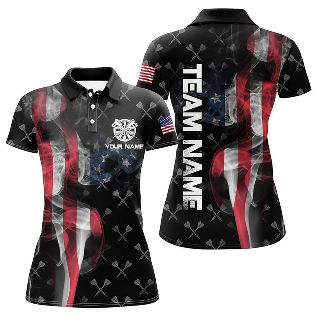 Custom Smoke US Flag Dart Polo Shirts Patriotic Darts Women's Polo Shirts S-5XL