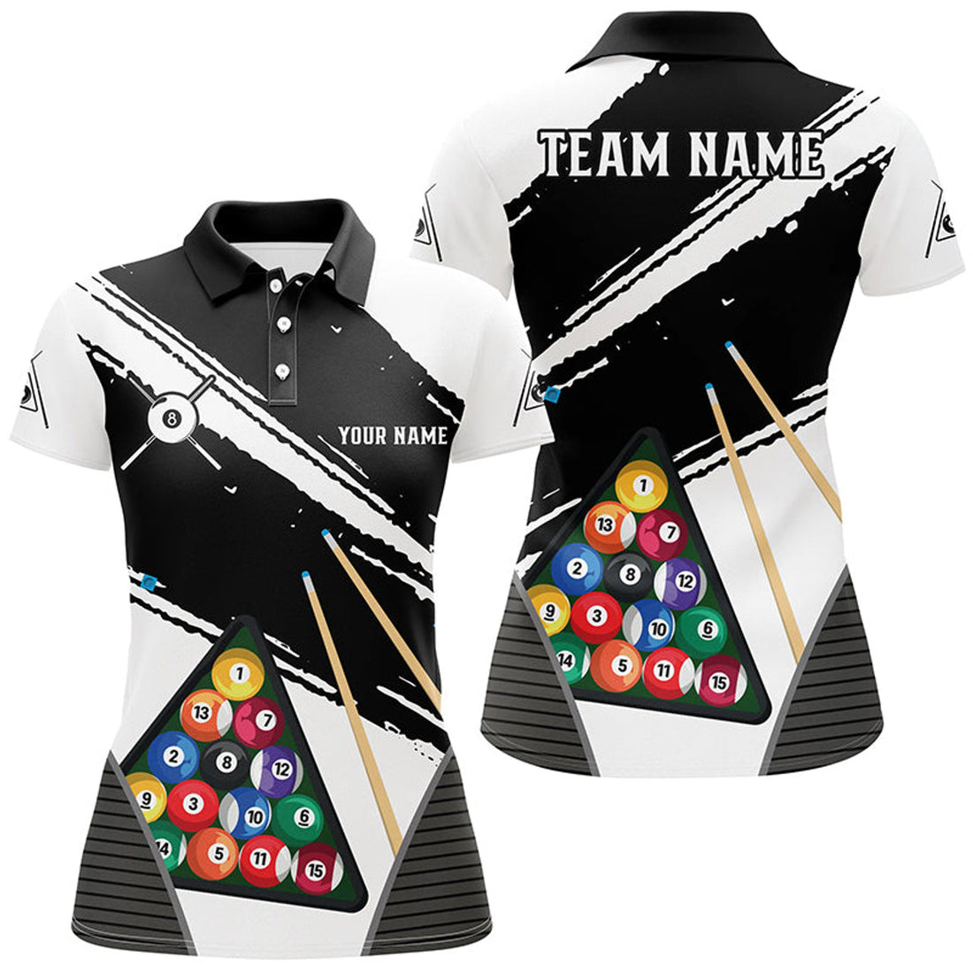 Custom Personalized White Black Billiard Balls For Women's Polo Shirts S-5XL