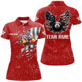 Custom US Flag Billiard Balls For Red 8 Ball Wings Women's Polo Shirts S-5XL