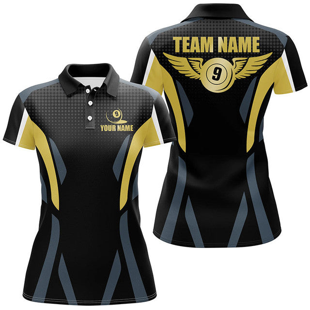 Custom 9 Ball Billiard Team Shirts with Wings Design Women's Polo Shirts S-5XL