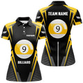 Custom Black Yellow 9 Ball Pool Billiards Team Shirts Women's Polo Shirts S-5XL