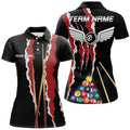 Custom Personalized Red Black Sticks Billiard 8 Ball for Women's Polo Shirts S-5XL