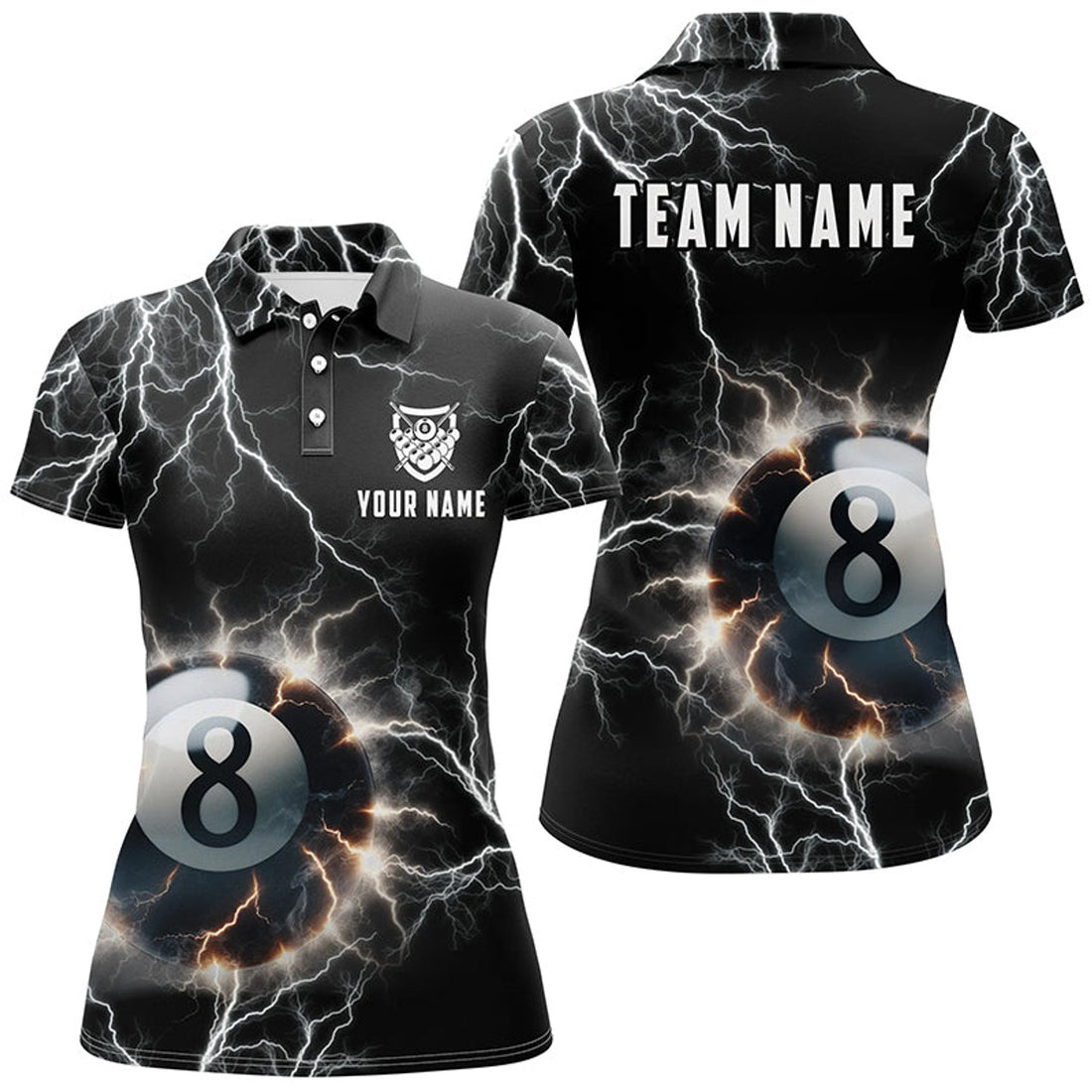 Custom Personalized Thunder Lighting 8 Ball Billiard For Women's Polo Shirts S-5XL