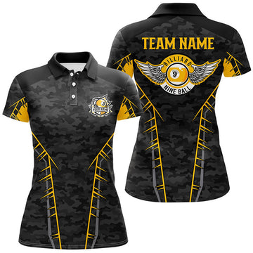 Custom Camo Yellow 9 Ball Pool Team Billiards Shirts Women's Polo Shirts S-5XL