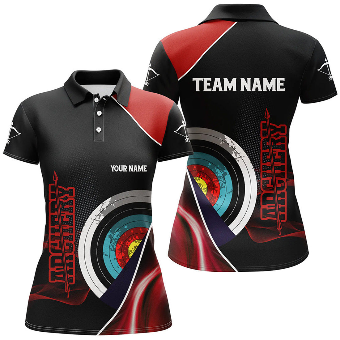 Custom 3D Archery Personalized Red Black Team Shirts Women's Polo Shirts S-5XL