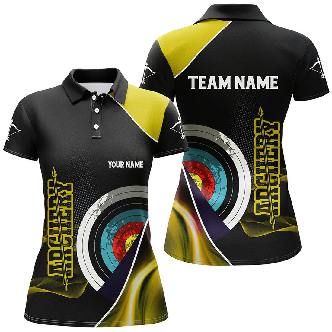 Custom 3D Archery Yellow Black Team Women's Polo Shirts S-5XL