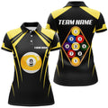 Custom Black Yellow 9 Ball Pool Team 3D Billiards Polo Women's Polo Shirts S-5XL