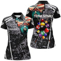 Custom Name Grey Grunge US Flag 8 Ball Billiard Design Women's Polo Shirts S-5XL