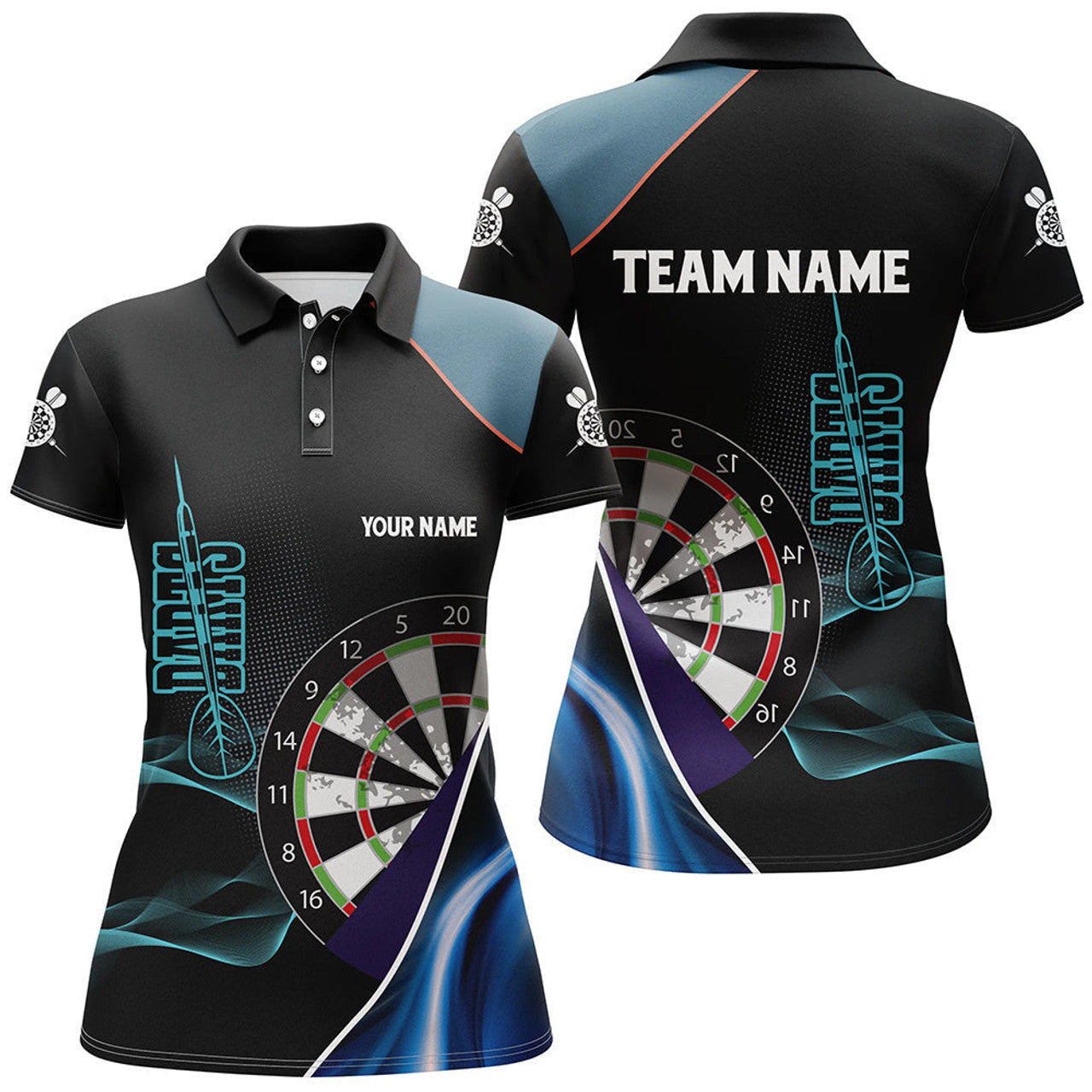 Custom Personalized Blue Black 3D Darts for Dart Teams Women's Polo Shirts S-5XL