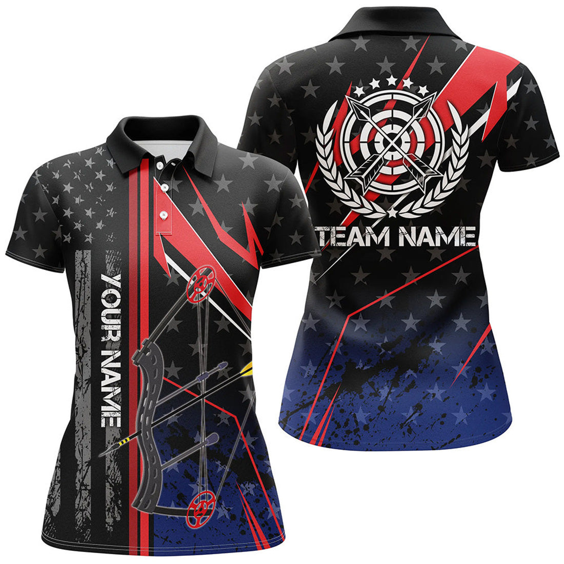 Custom Archery Shirt With US Flag Bow And Arrow Women's Polo Shirts S-5XL