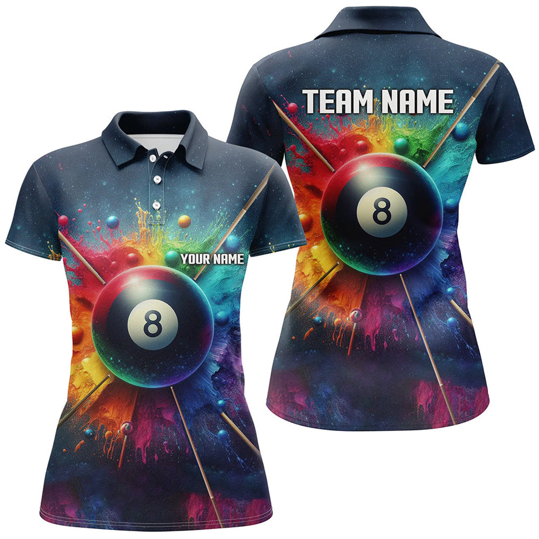 Custom Colorful 8 Ball Billiard Pool 3D Shirts for Women's Polo Shirts S-5XL