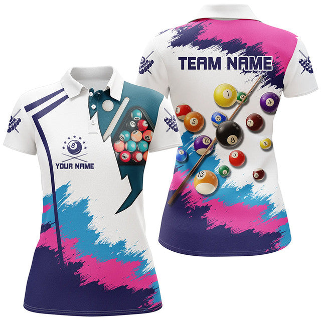 Custom 3D Pool Balls Billiard 8 Ball Team Shirts Design Women's Polo Shirts S-5XL