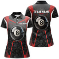 Custom Personalized Red Black 8 Ball Billiard 3D for Women's Polo Shirts S-5XL