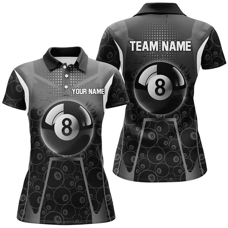 Custom Name 8 Ball Pool Billiard Pattern White Black Shirt Women's Polo Shirts S-5XL