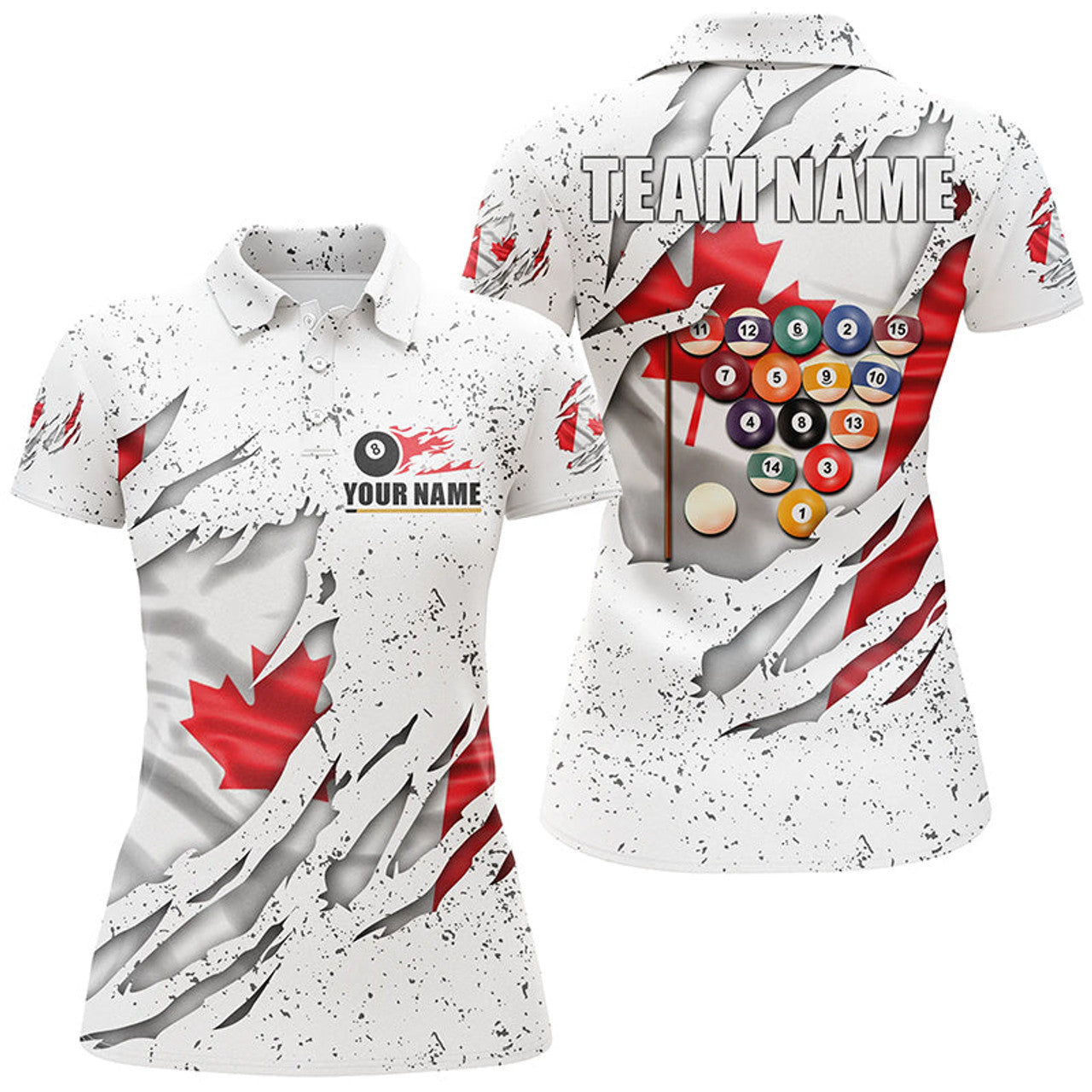 Custom Billiards Balls Canadian Flag White Grunge Women's Polo Shirts S-5XL