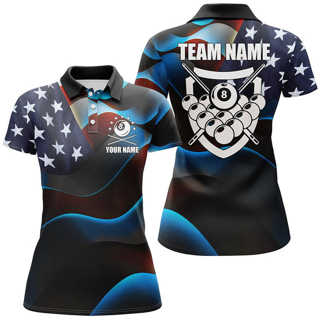 Custom 3D US Flag 8 Ball Pool Billiard Team Shirt Name Women's Polo Shirts S-5XL