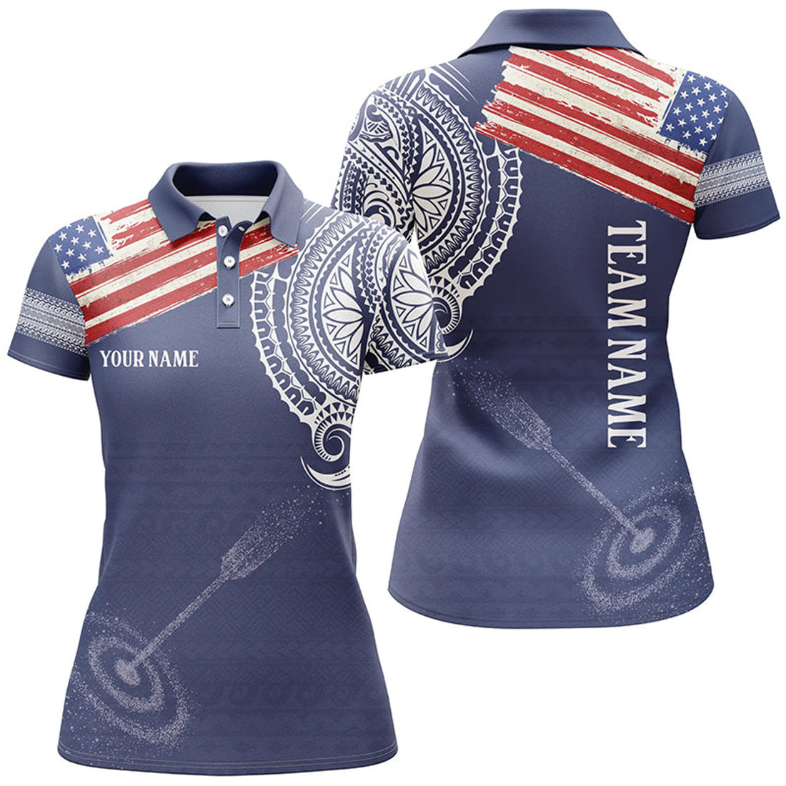 Custom US Flag Tribal Archery 3D Target Design For Women's Polo Shirts S-5XL