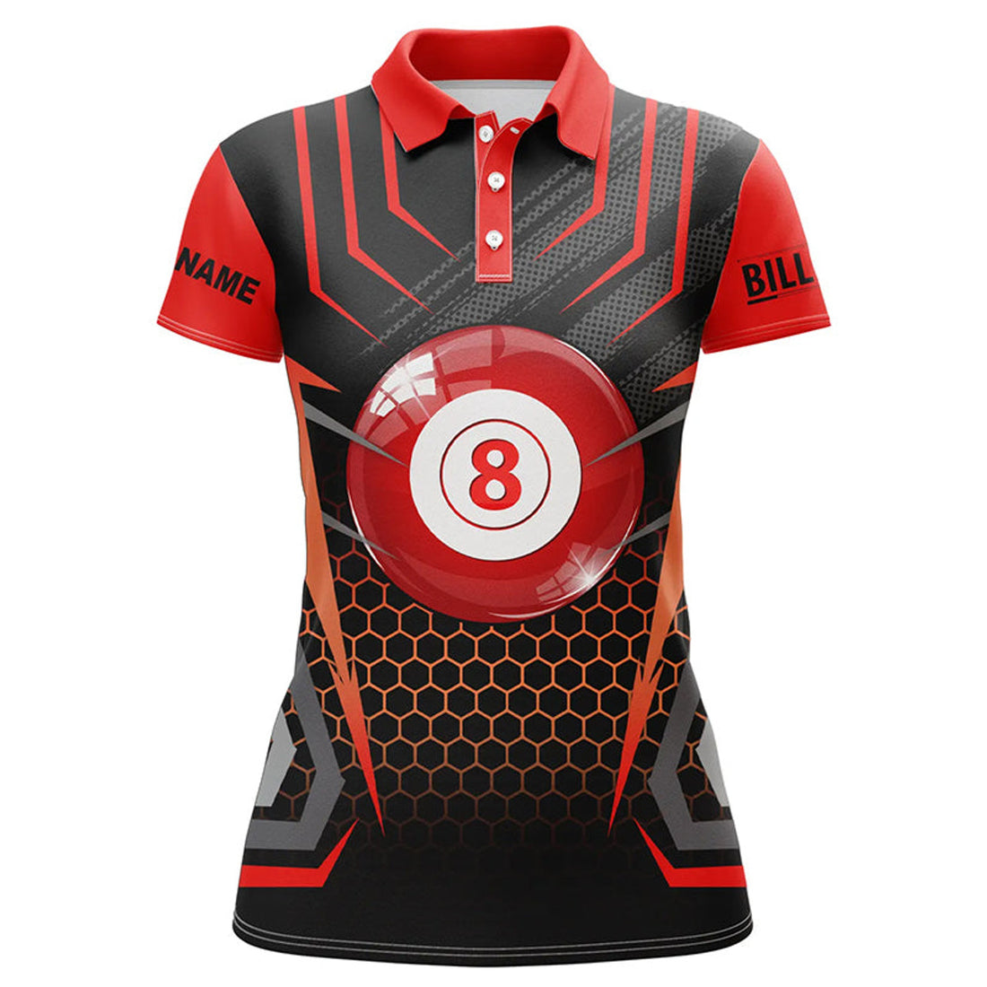 Custom Name Billiard 8 Ball Pool Shirt Black Red Design Women's Polo Shirts S-5XL