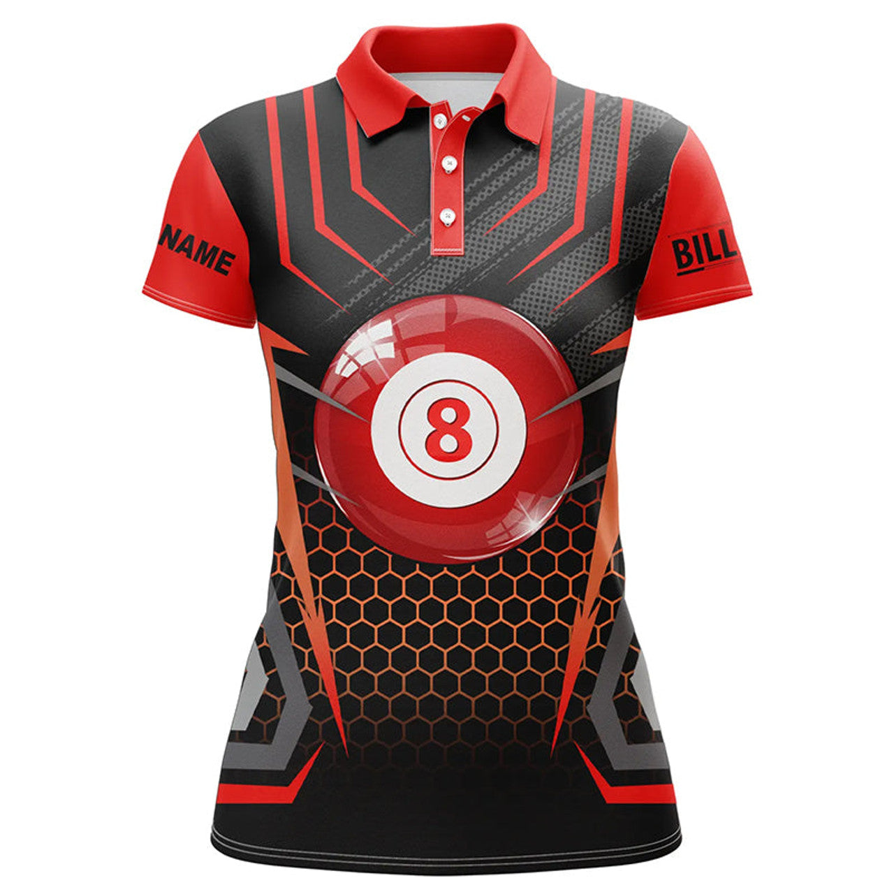 Custom Name Billiard 8 Ball Pool Shirt Black Red Design Women's Polo Shirts S-5XL