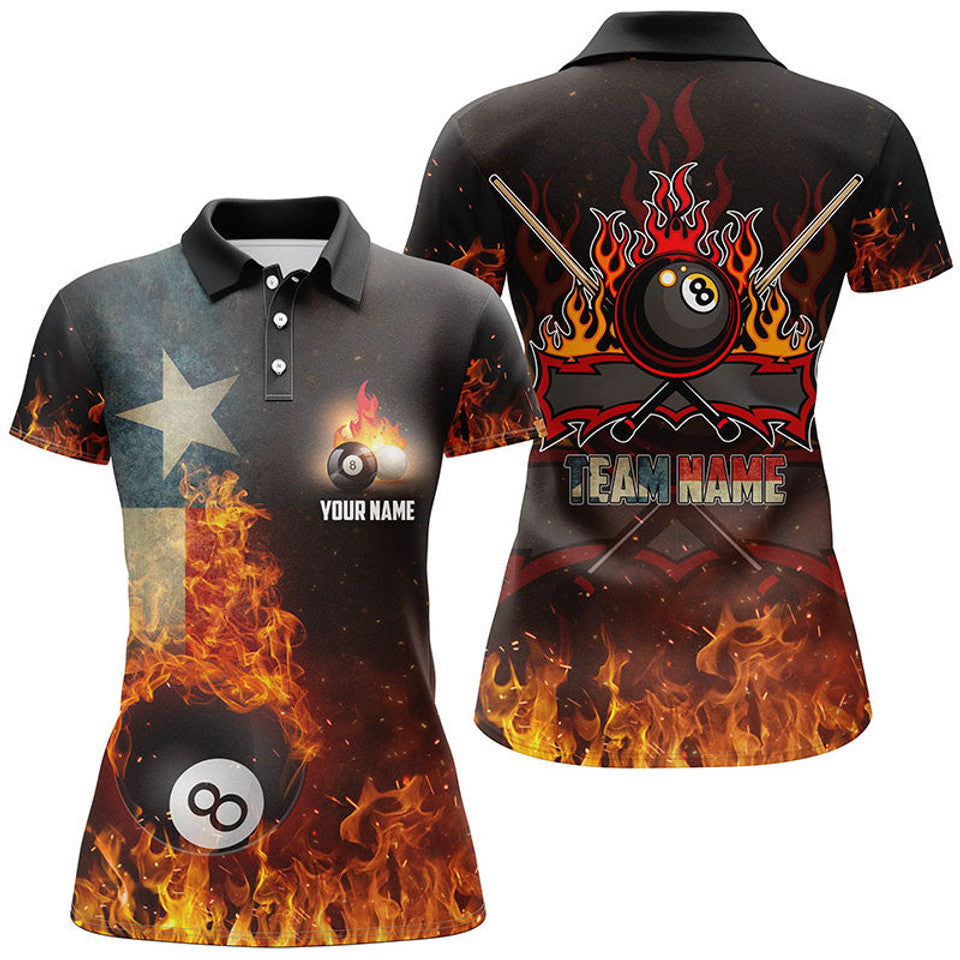 Custom Name Texas 8 Ball Pool Fire Billiards Shirt Women's Polo Shirts S-5XL