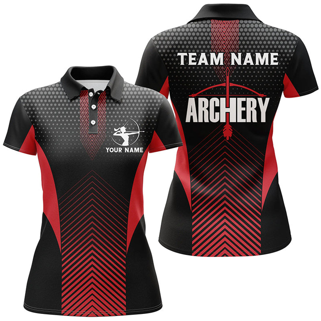 Custom Archery Team Red Black Bows Design Women's Polo Shirts S-5XL