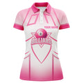 Custom Name Pink 8 Ball Billiard Heart Valentine Gift Women's Polo Shirts S-5XL