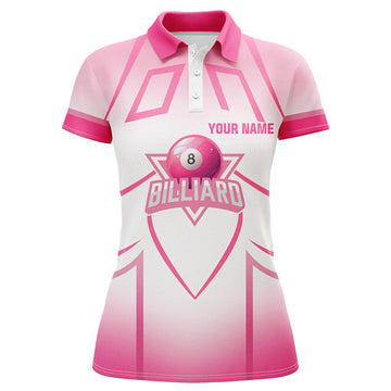 Custom Name Pink 8 Ball Billiard Heart Valentine Gift Women's Polo Shirts S-5XL