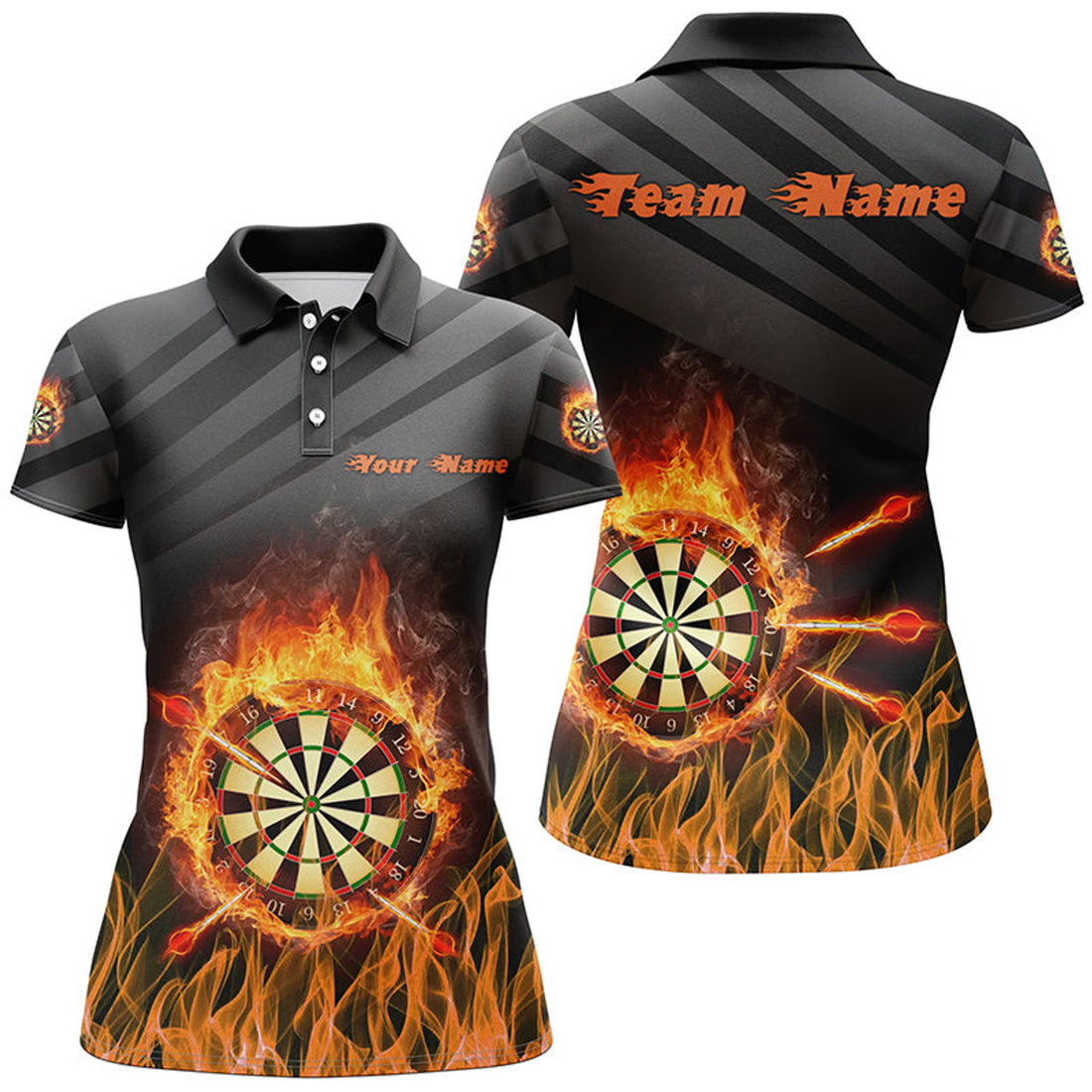 Custom Personalized Flame Darts Board for Dart Teams Women's Polo Shirts S-5XL