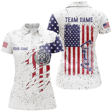 Custom White Grunge US Flag Archery with Bow Design Women's Polo Shirts S-5XL