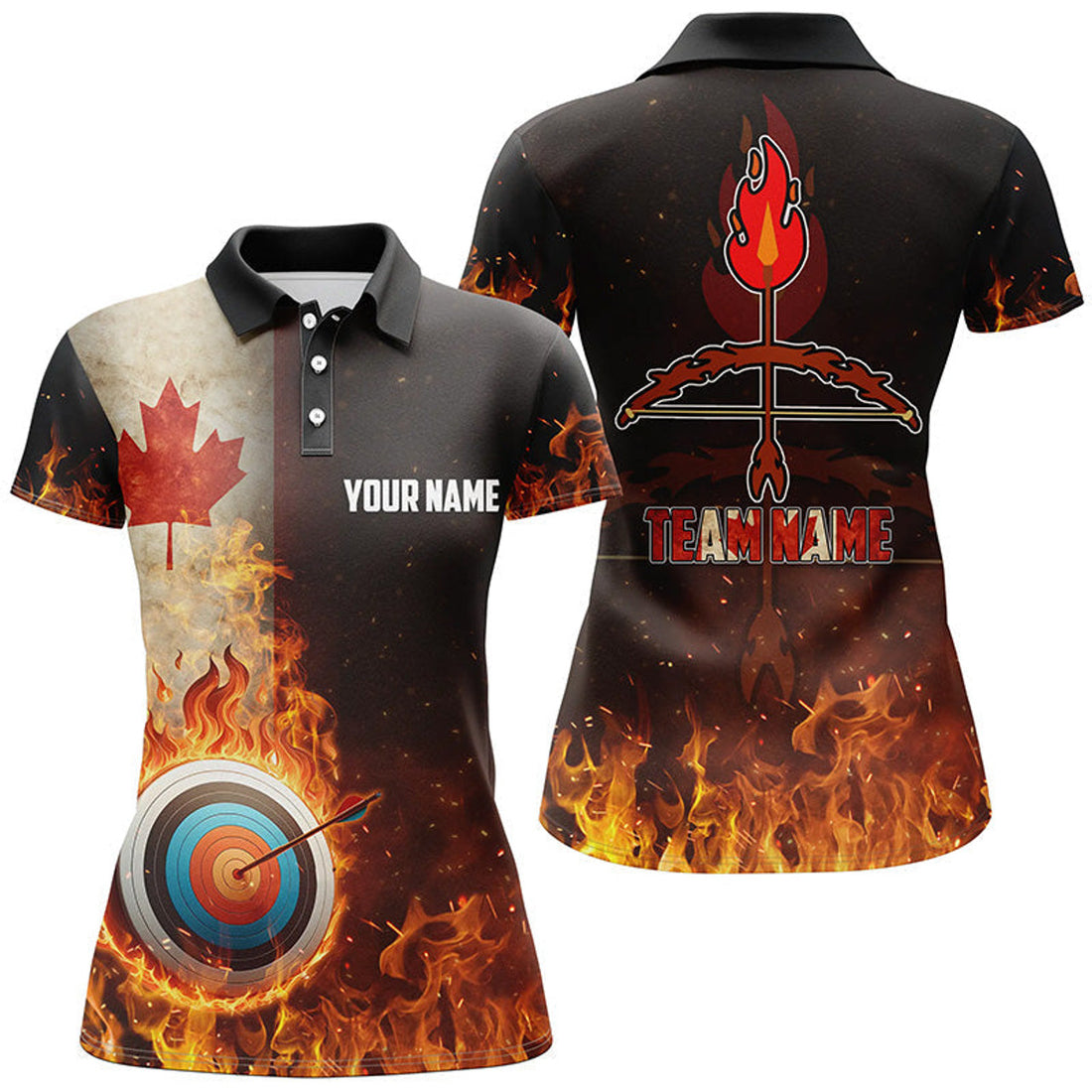 Custom Canadian Flag Flaming Target Archery Team 3D Polo Women's Polo Shirts S-5XL