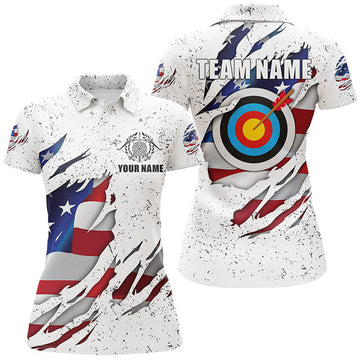 Custom White Grunge US Flag Target Archery 3D For Women's Polo Shirts S-5XL