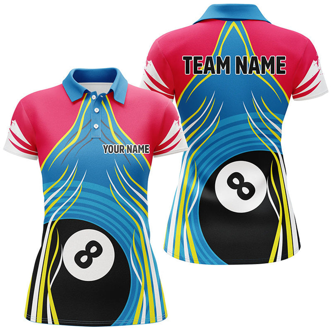 Custom 8 Ball Pool Billiard Women 3D Polo Shirt Size S-5XL