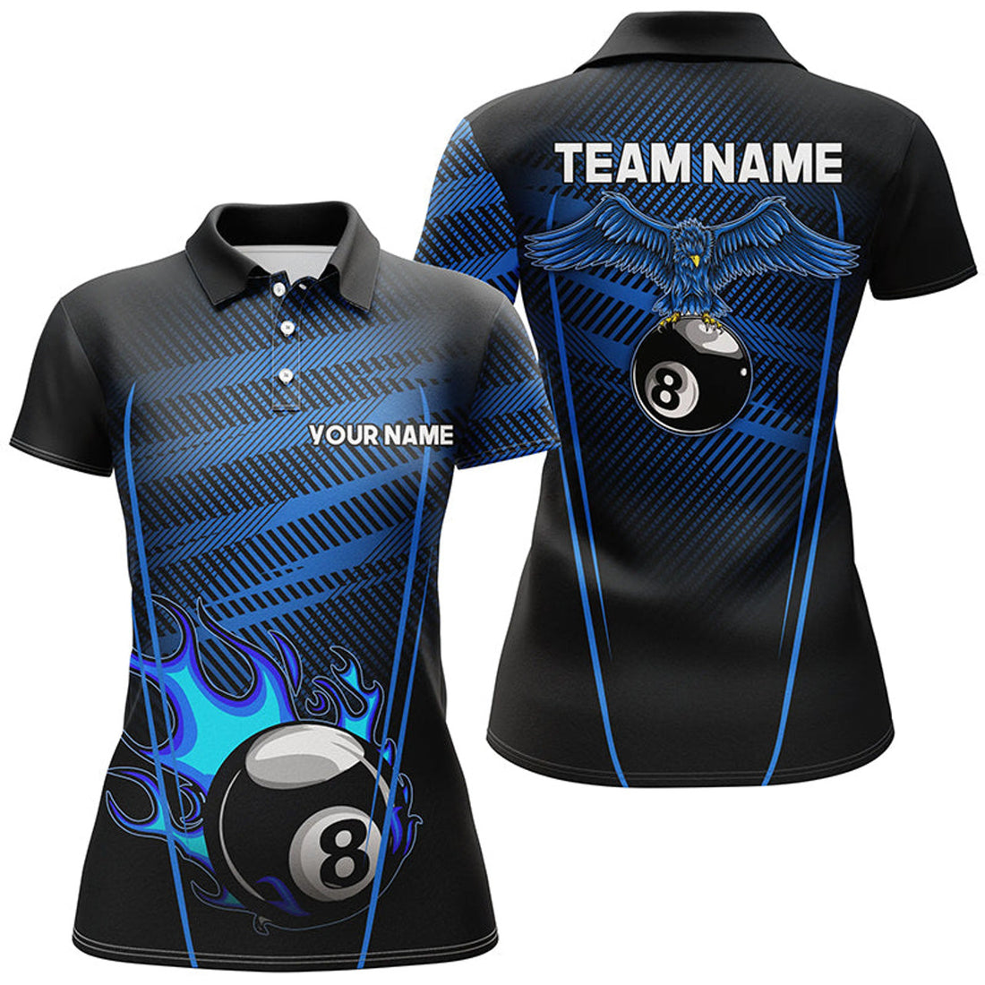 Custom Personalized Flame 8 Ball Pool For Eagle Billiard Women's Polo Shirts S-5XL