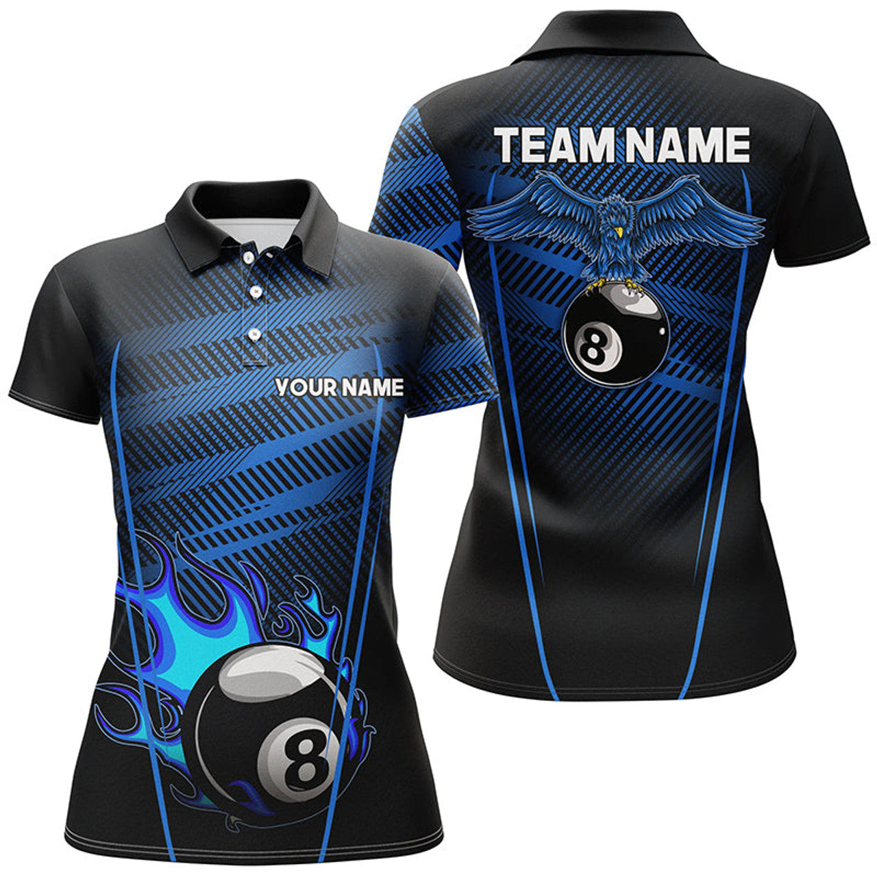 Custom Personalized Flame 8 Ball Pool For Eagle Billiard Women's Polo Shirts S-5XL