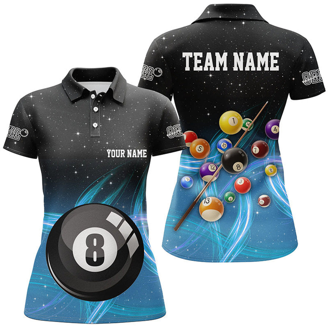 Custom Name Blue Gradient 8 Ball Pool Team Polo Shirt Women's Polo Shirts S-5XL