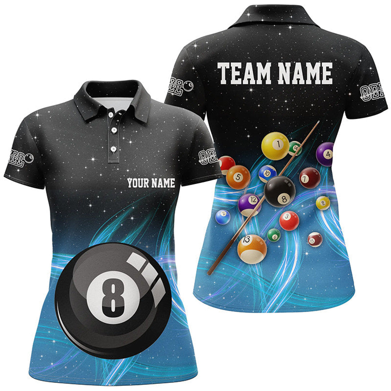 Custom Name Blue Gradient 8 Ball Pool Team Polo Shirt Women's Polo Shirts S-5XL
