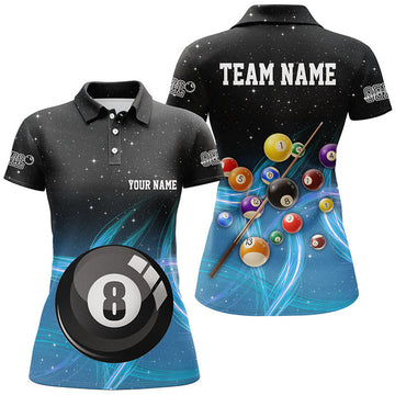 Custom Name Blue Gradient 8 Ball Pool Team Polo Shirt Women's Polo Shirts S-5XL