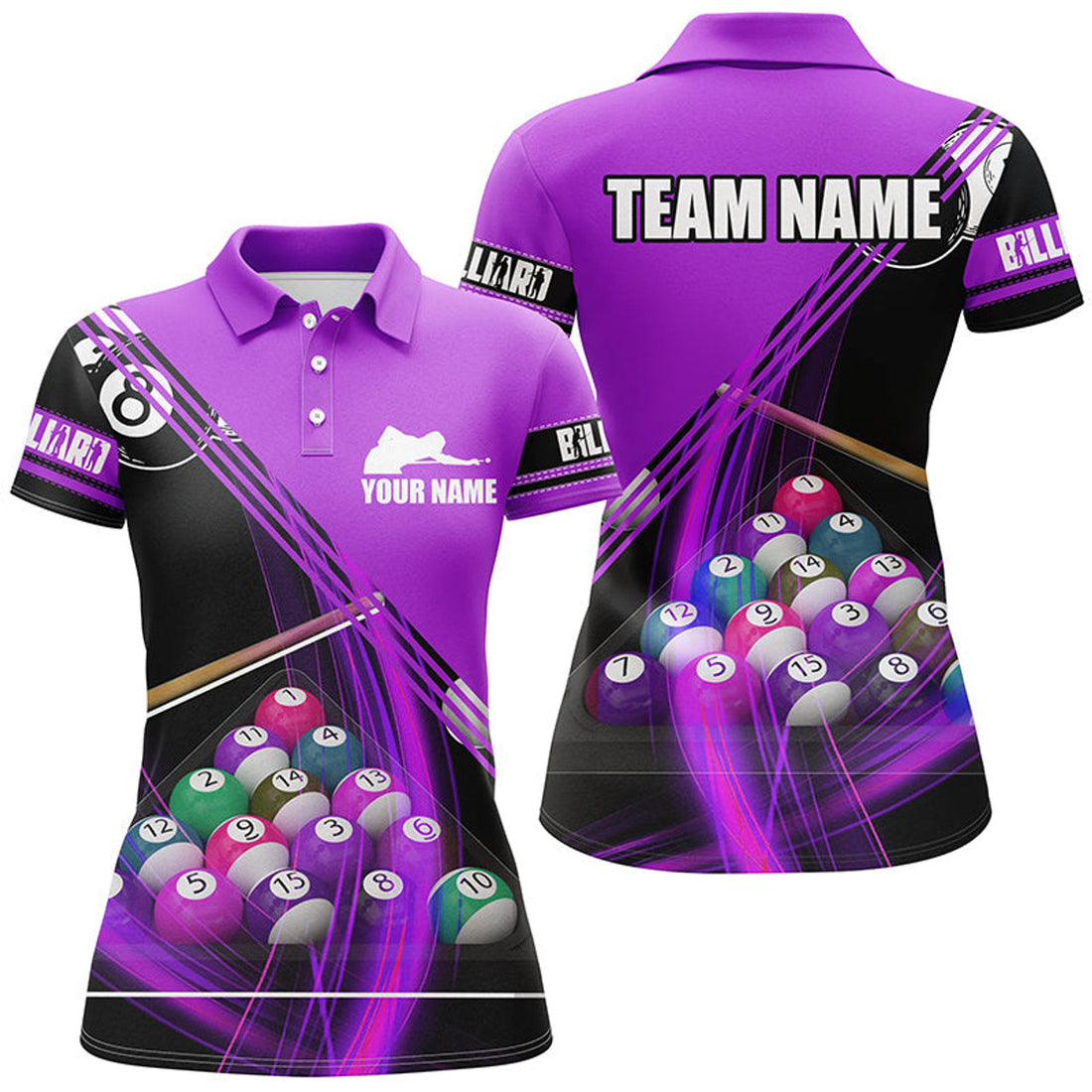 Personalized Purple 3D Billiard Balls For Player Women's Polo Shirts S-5XL
