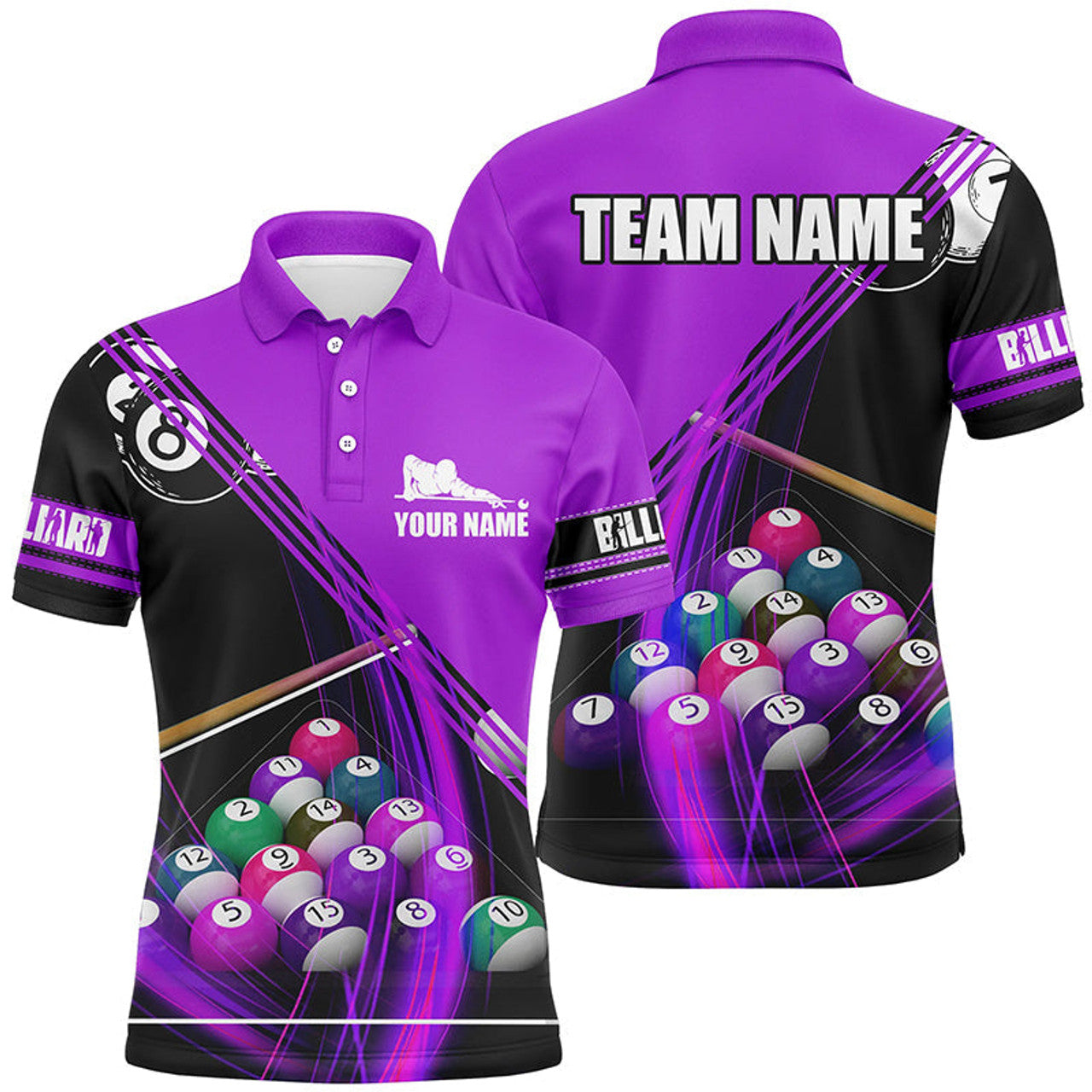 Custom Billiards Pool Jersey Purple 3D for Men Men's Polo Shirt S-5XL